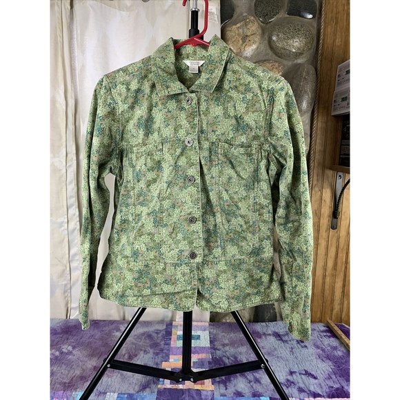 Christopher and Banks Women Denim Jacket Size Medium Button Up Floral Y2K - Picture 1 of 7